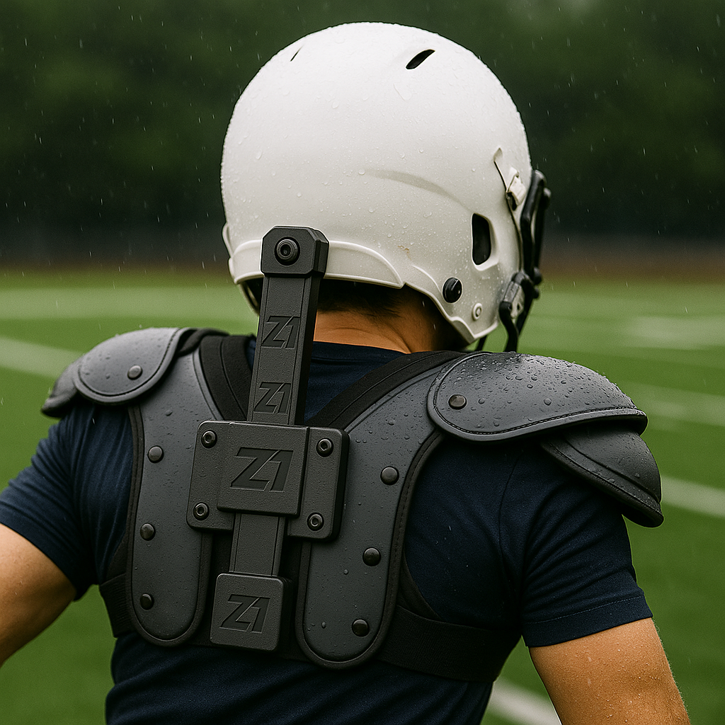 Athlete with helmet and z7 Neck Brackets